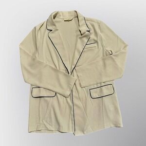 Mellōday Tuxedo Blazer Jacket Beige Black Trim Pockets Casual Women's Medium